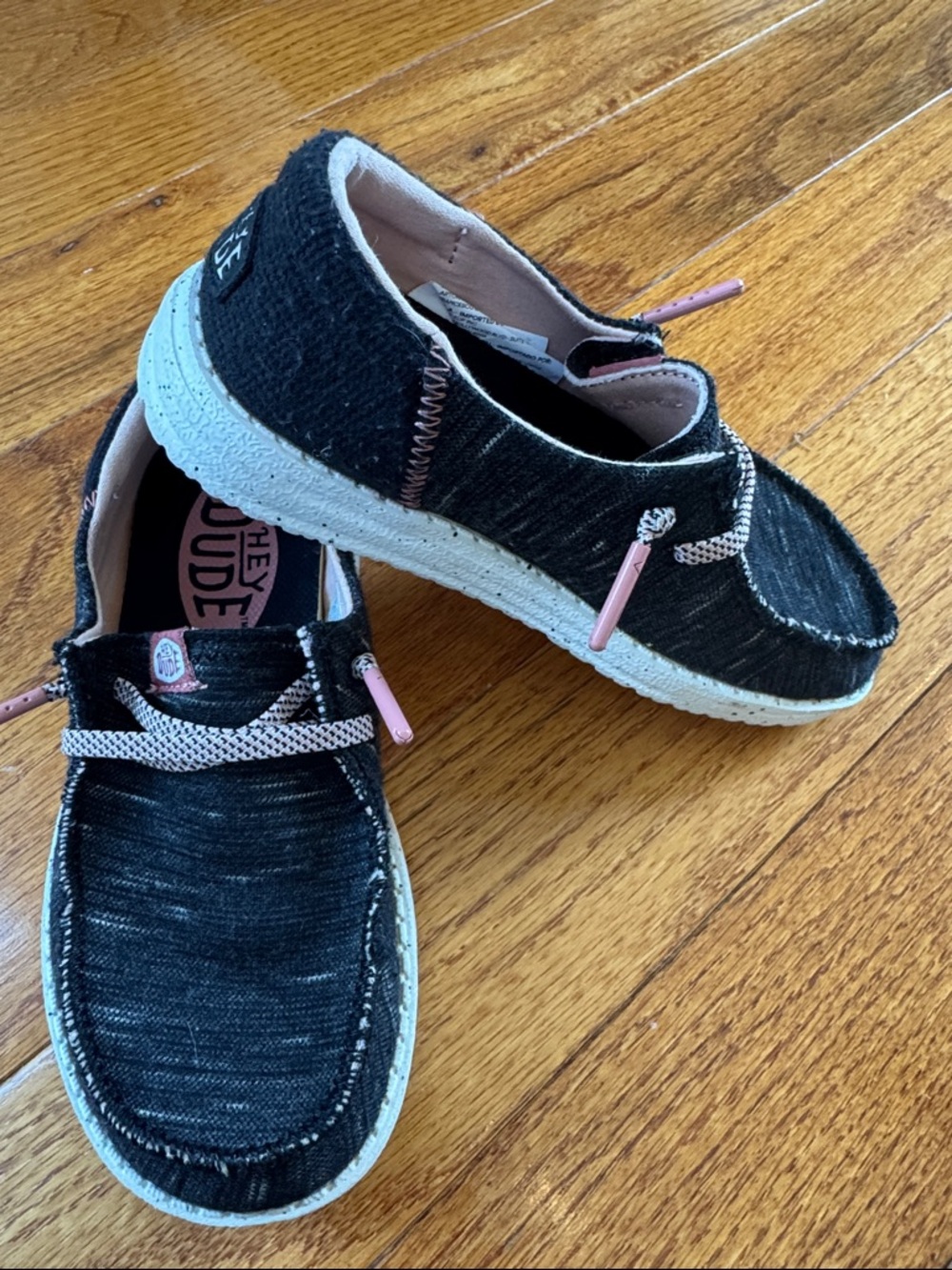 Hey Dude Wendy Toddler Jersey Slip-Ons in Black and Pink Laces